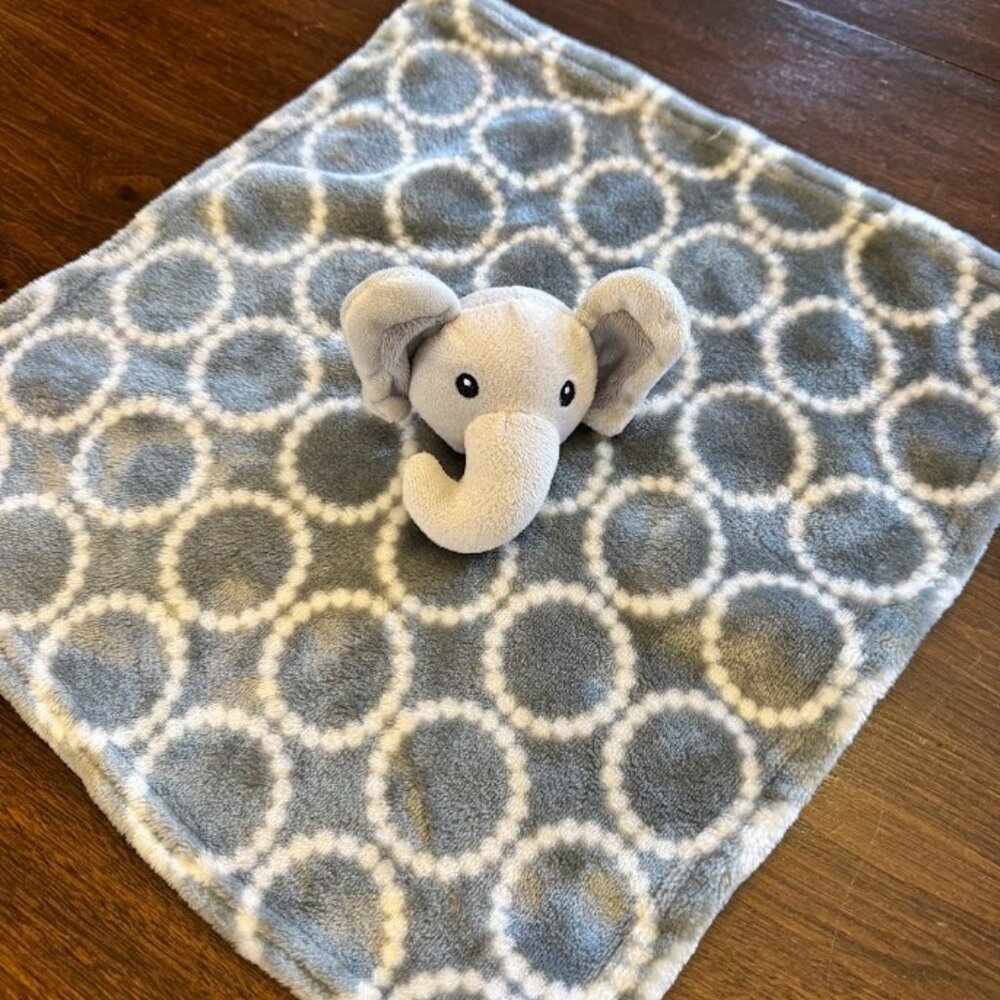 HB Hudson Baby Elephant Lovey Security Blanket Gray White Circles Rings